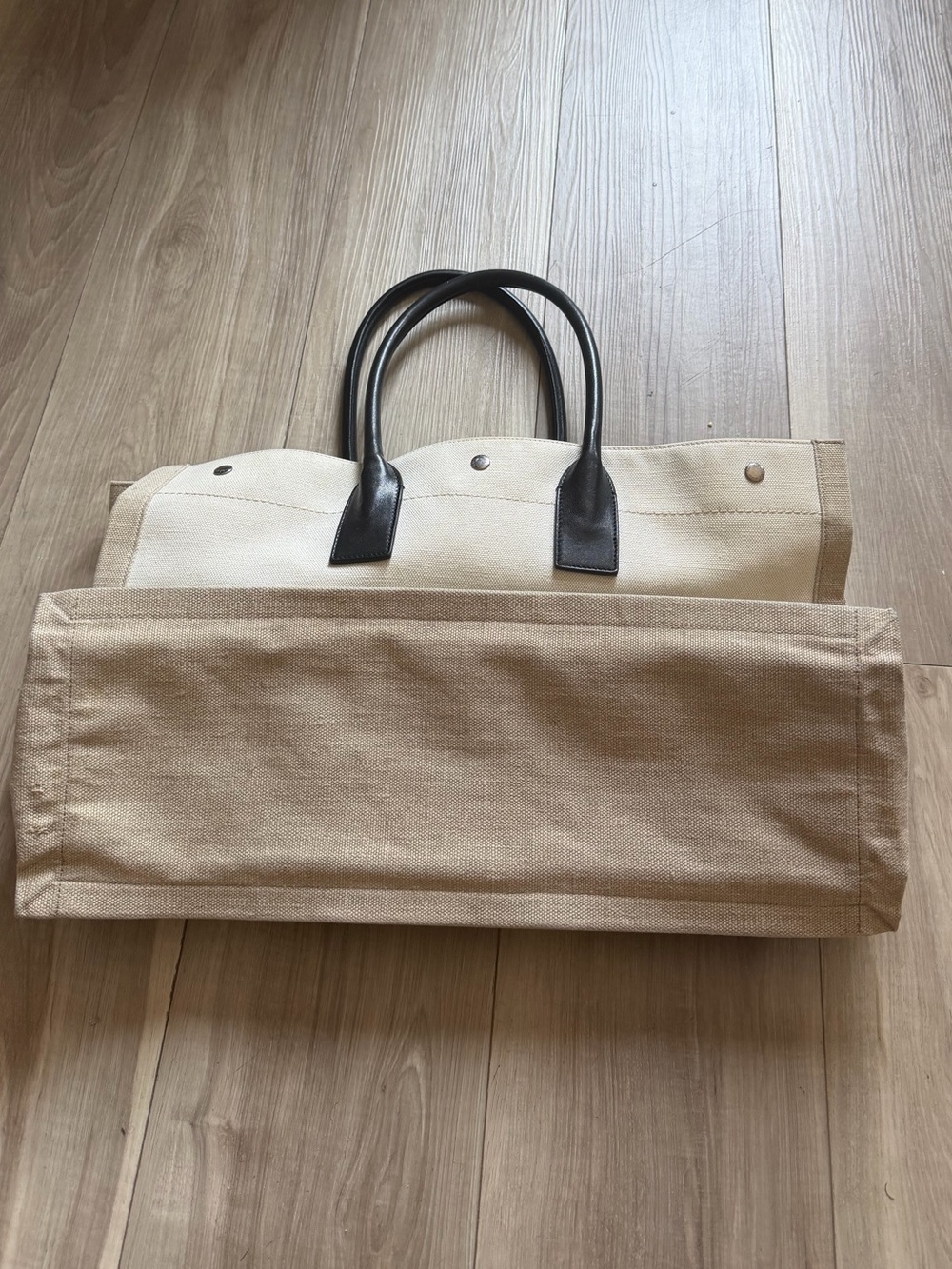 Saint Laurent Rive Gauche Canvas Bag in Cream and Black - Picture 3 of 7